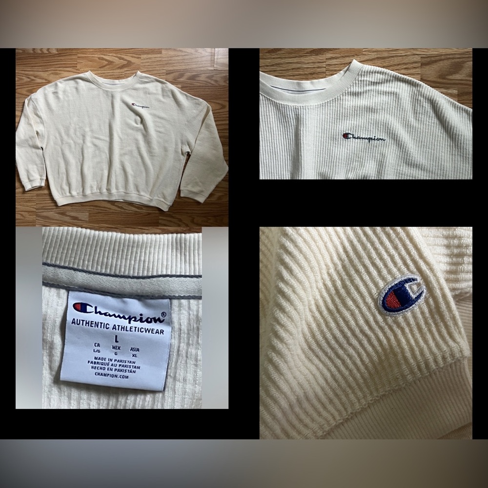 Champion Womens Sweater Reverse Weave Cropped White Long Sleeve Large